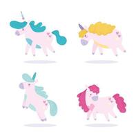 Set cartoon magic unicorns vector