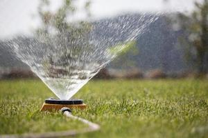 Sprinkler spraying water on the grass photo