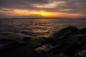 Sunset by swedish lake - Travel and landscape background