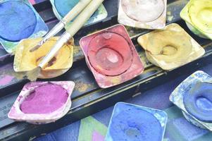Water color paint box and paintbrush photo