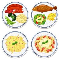 Aerial view of food on plate set vector