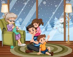 People staying at home with family vector