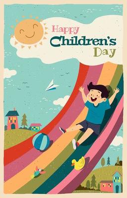 Happy Children's Day on Rainbow Slide