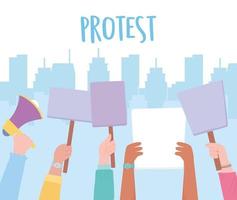 Hands holding blank protest signs vector