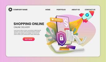 Shopping Online Web Template with Phone and Rocket vector