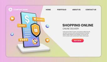 Shopping online on mobile phone web template