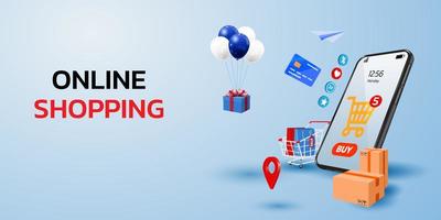 Online Shopping Concept with Mobile Phone vector