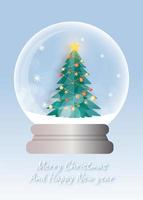 Christmas card with Christmas tree in snow globe vector