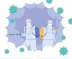 Disinfection concept with people in protective suits vector