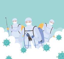 Disinfection concept with people in protective suits vector