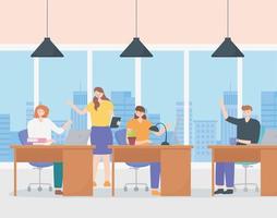 concepto de coworking con un equipo de empleados. vector