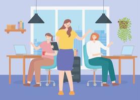 Coworking concept with a team of female employees vector