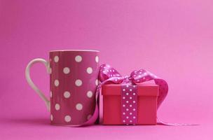 Pink theme coffee mug and gift with polka dots.