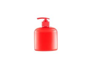 botella roja para jabón líquido de un dispensador.