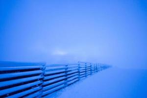 Frosty fence in the fog photo