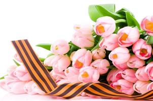 George ribbon and pink tulips