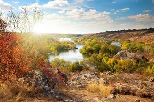 Colorful Trees and River - beautiful sunny autumn season photo