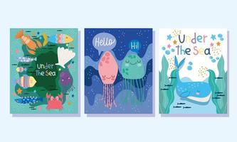 Under the sea poster set vector