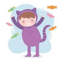 Cute girl in cat costume with candies vector