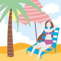 Girl resting on deck chair with umbrella vector