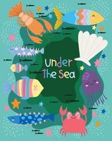 World with different inhabitants marine scene vector