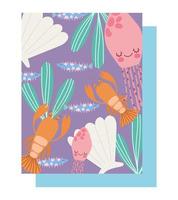 Lobster jellyfishes shellfish algae pattern vector