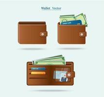 Set of brown wallet icons full of money  vector