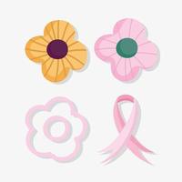 Flowers and ribbon icon set vector