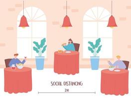 People eating, and social distancing in a restaurant vector
