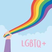 Hand with rainbow for LGBTQ love celebration vector