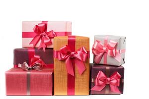 Boxes with gifts isolated on white background photo