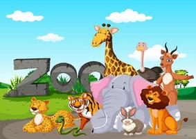 Zoo animals in wild nature background vector