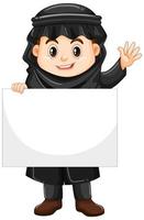 Young boy cartoon character holding blank banner vector