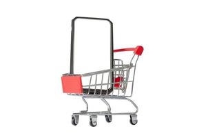 Miniature shopping cart and smart phone photo