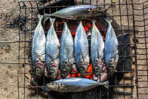 grill fresh sea fish on stove charcoal photo