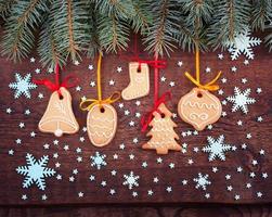 Christmas cookies handmade lies on wooden background. photo
