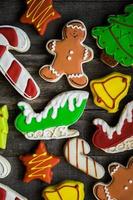 Christmas cookies on rustic wooden background photo