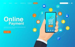 Online Payment with Mobile Phone Web Concept vector