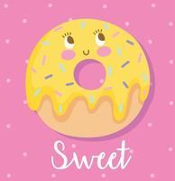 diseño de personaje de donut dulce de dibujos animados lindo vector