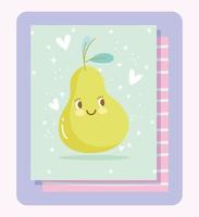 linda plantilla de tarjeta de personaje de fruta de pera vector