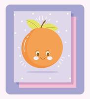 linda plantilla de tarjeta de personaje de fruta naranja vector