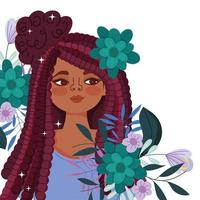 mujer joven afroamericana con flores vector