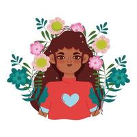 mujer joven afroamericana con flores vector