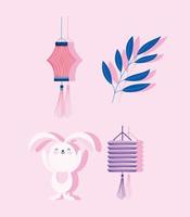 Mid-autumn festival, rabbit, lantern and branch  vector