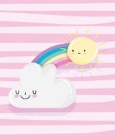 Rainbow with cute sun and cloud design vector