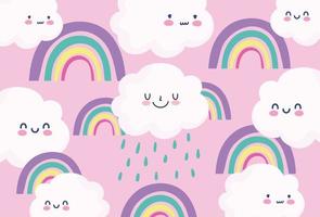 Cute rainbows and clouds pattern background vector