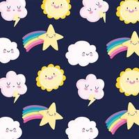 Clouds, shooting stars and sun pattern background vector