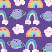 Cute rainbows and planets pattern background vector