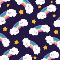 Cute rainbows and clouds pattern background vector