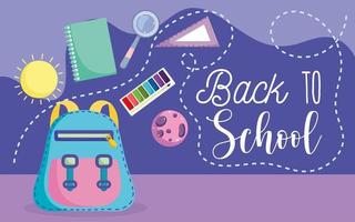 Back to school, backpack, book, ruler and magnifier  vector